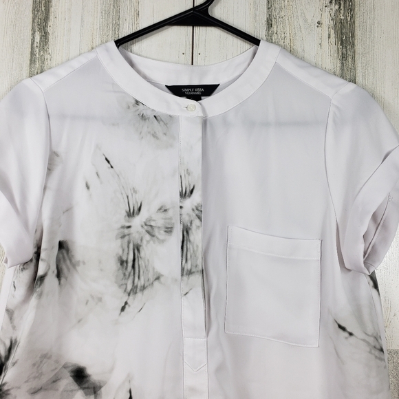 Simply Vera Vera wang sheer black and white short sleeve top women's size XS - Picture 2 of 11